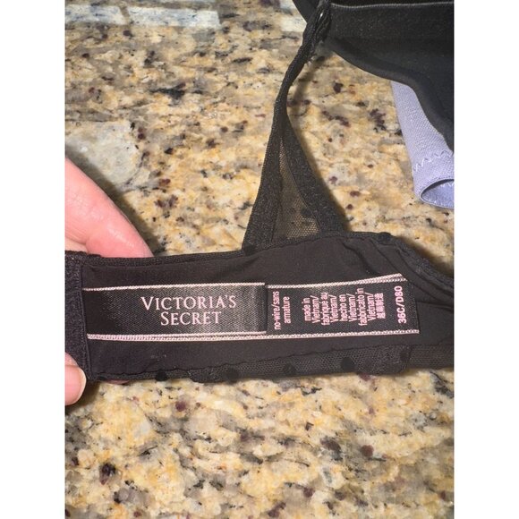 Victorias Secret No-Wire Lightly Lined Comfort T Shirt Bra 36C Black Dot Mesh - Picture 6 of 7